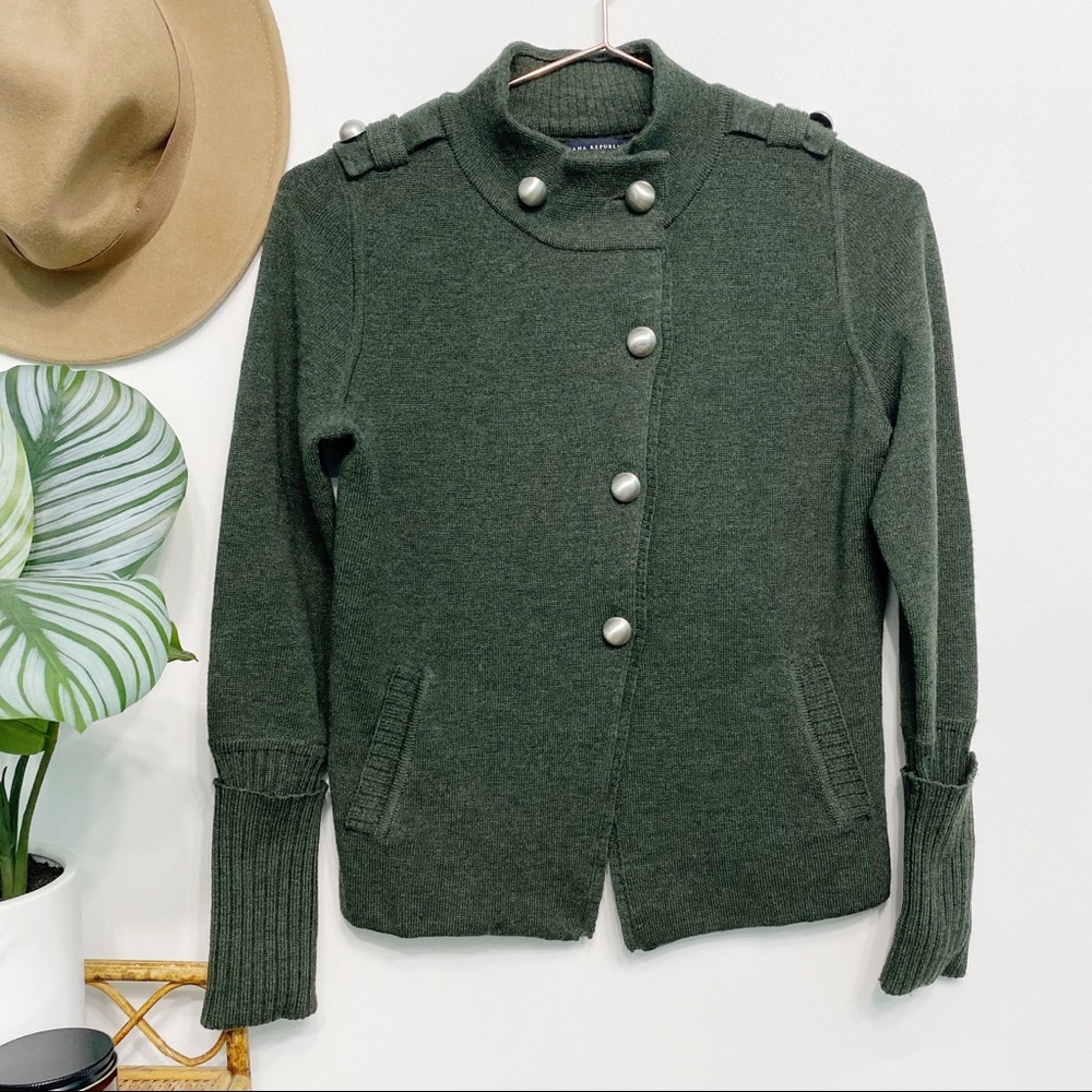 banana republic | olive green epaulet military sweater wool s petite